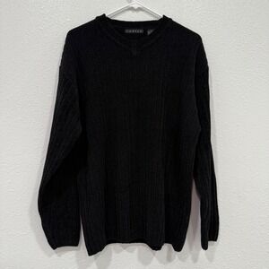 SQ Wear Mens Ribbed V‎ Neck Sweater Medium Black Pullover Long Sleeve